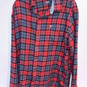 Izod Red and Black Plaid Casual Shirt